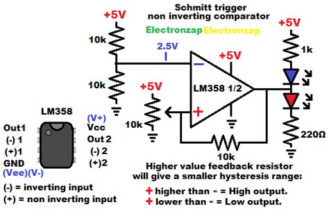 Brief Schmitt Trigger LM358 Op Amp Comparator Circuit - Electronzap