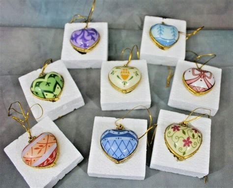 Valerie Parr Hill Heart Boxes Ornaments Lot of 8 Peace Love Laughter ...