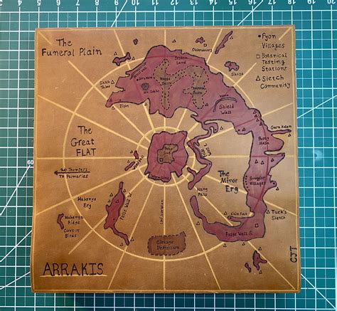 Map of Arrakis (pyrography on full grain leather, colored with oil ...