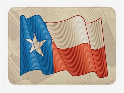 Texas Star Bath Mat, Flapping Texan Flag Lone Star Pattern with Retro ...