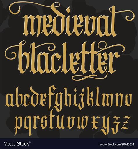 Gothic font, handmade medieval script, lowercase calligraphic letters ...