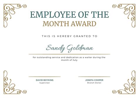 Printable Employee Of The Month Certificate