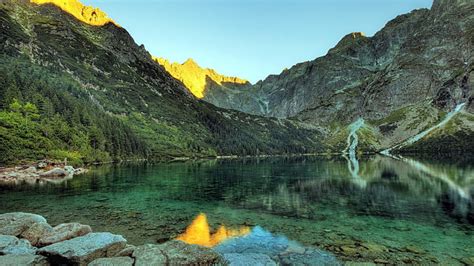 Wonderful clear mountain lake, rocks, clear, mountains, sunshine, lake ...