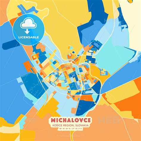 Michalovce, Košice Region, Slovakia colourful art map | Michalovce, Streit