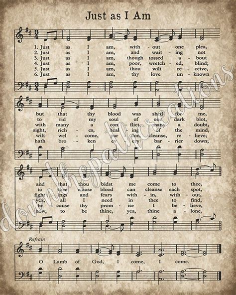 Just as I Am Hymn Print, Printable Vintage Sheet Music, Instant ...