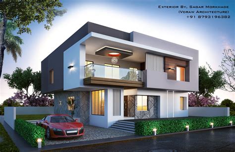 Modern bungalow Exterior By, Ar.Sagar Morkhade (Vdraw Architecture) +91 ...