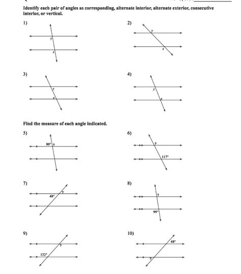 identify each pair of angles as corresponding alternate intericr ...