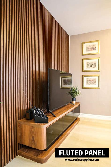 Wood strip TV wall feature | Wooden walls living room, Wooden wall ...