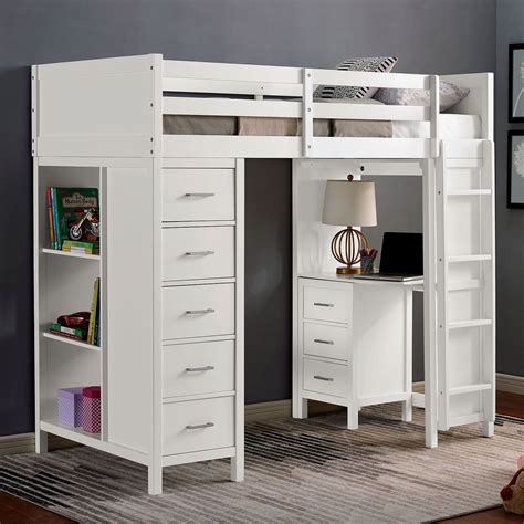 Cassidy - Twin Loft Bed w/ Drawers - White in 2021 | Loft bunk beds ...