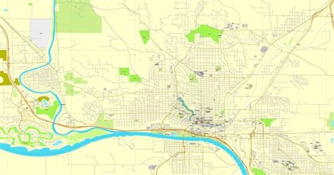 Sioux City, Iowa, US, exact vector street City Plan map V2.09, full ...