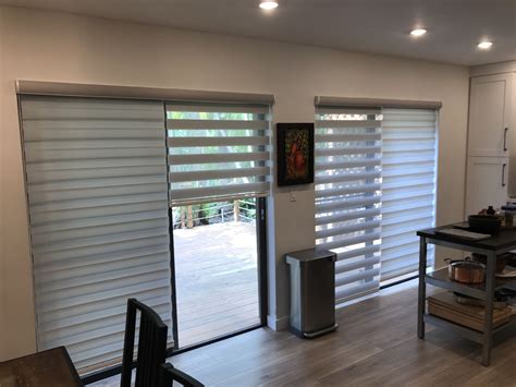 Light Grey 2in1 Zebra Illusion Privacy Shades for Sliding Glass Doors