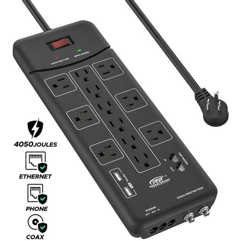 Power Strip Surge Protector, 4050Joules with Dural USB Port, Ethernet ...