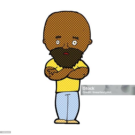 Comic Cartoon Shocked Bald Man With Beard Stock Illustration - Download ...