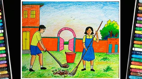 Swachh bharat abhiyan drawing||Nirmal Vidyalaya drawing step by step ...