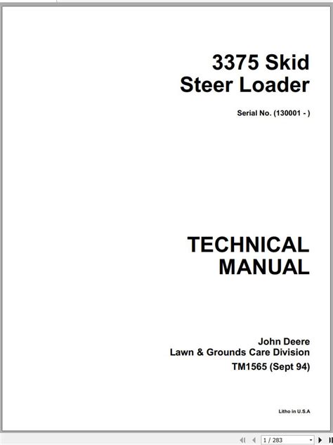 John Deere Skid Steer Loader 3375 Technical Manual TM1565