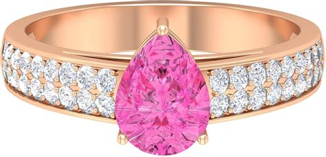 1.50 CT Engagement Ring with Lab Created Pink Sapphire and Moissanite ...