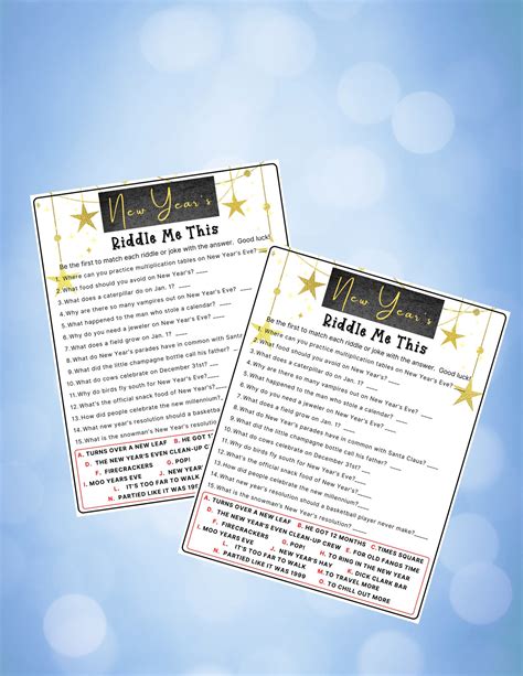 New Years Riddle Me This Game New Years Printable Game - Etsy