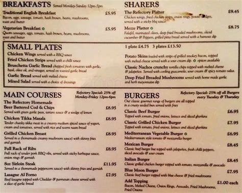 The Refectory Menu, Menu for The Refectory, Golders Green, London ...