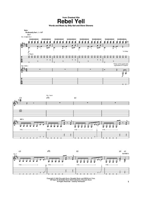 Rebel Yell" Sheet Music by Billy Idol for Guitar Tab - Sheet Music Now