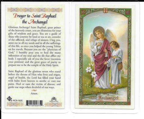 Laminated Prayer Card “Prayer to St. Raphael the Archangel”.