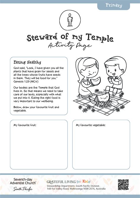 Steward of my Temple - Kids Activity Sheets - Stewardship