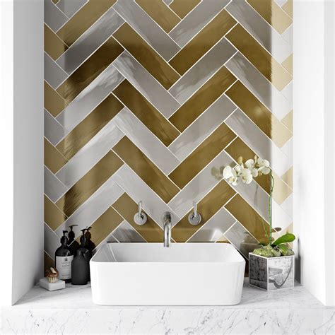 British Ceramic Tile Metallic gold wall tile 75mm x 300mm | Gold walls ...