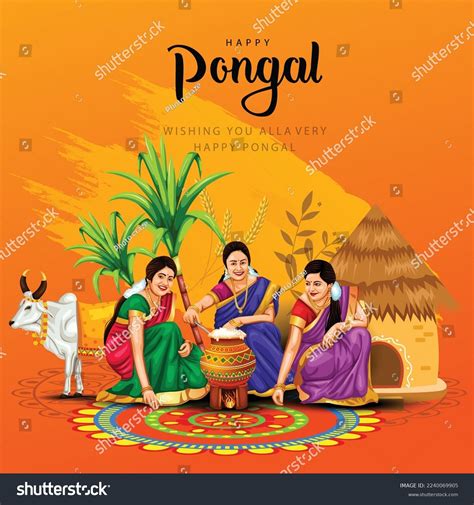 New Illustration Happy Pongal Holiday Harvest Stock Vector (Royalty ...