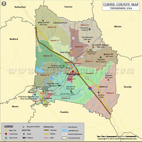 Coffee County Map, TN | Map of Coffee County Tennessee