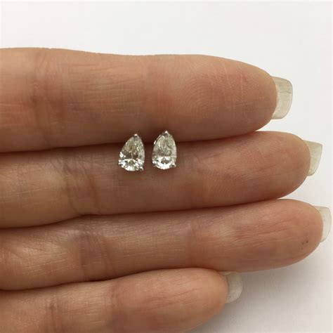 1 Carat Diamond Stud Earrings Pear Cut Teardrop Shape 14K | Etsy