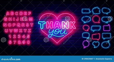 Thank You Neon Lettering Signboard. Shiny Pink Alphabet. Speech Bubbles ...