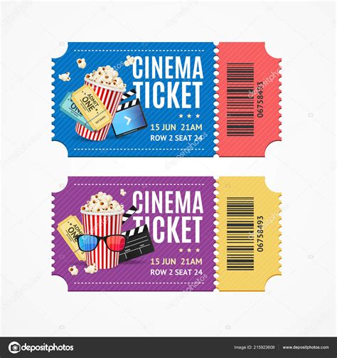 Cinema Movie Tickets Set with Elements. Vector Stock Vector Image by ...