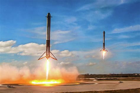 SpaceX Falcon Heavy booster landing Photograph by SpaceX - Pixels