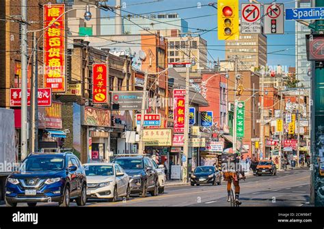 Toronto Chinatown in Spadina and Dundas with shops, restaurants, herb ...