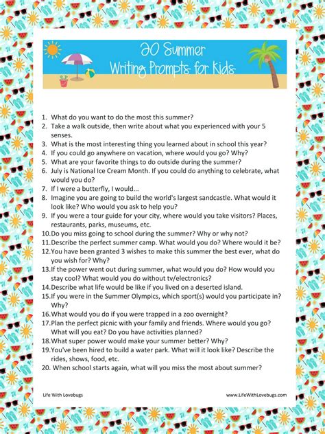 20 Summer Writing Prompts for Kids - Life With Lovebugs