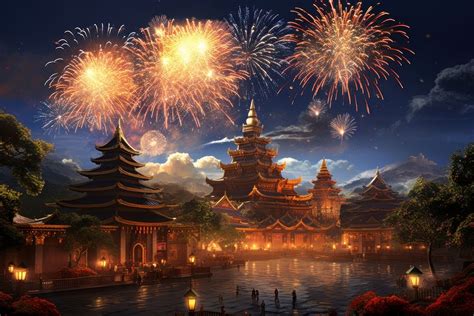 New years fireworks temple city. | Premium Photo Illustration - rawpixel