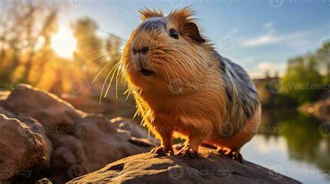 Close-up photo of a Cavy looking in their habitat. Generative AI ...