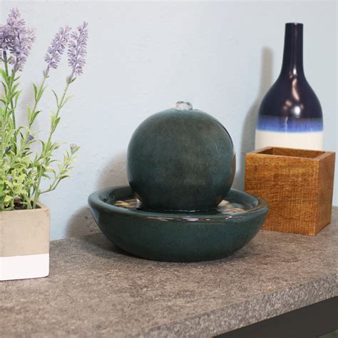 Sunnydaze Ceramic Tabletop Water Fountain with Orb Design - Indoor Zen ...