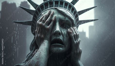 Statue of liberty Crying face stock illustration image Ai generated art ...