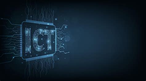 Premium Vector | Circuitry diagram runs thru the ICT letters on dark ...