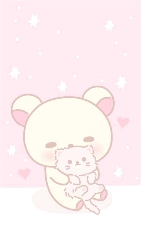 Download A Cute Kawaii Bear Holding A Pink Kitten Wallpaper ...