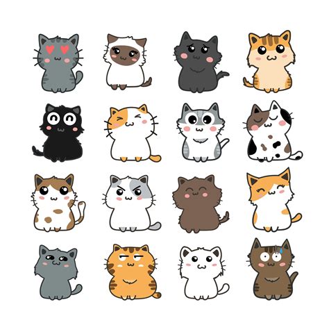 Printable Sticker Sheet Cute Cats 16 Pieces Instant Download PDF With ...