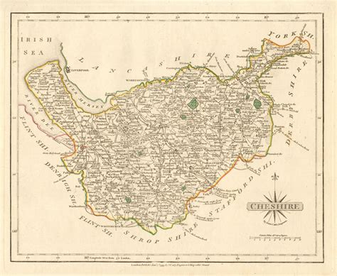 Antique county map of CHESHIRE by JOHN CARY. Original outline colour 1793