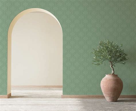 Green Geometric Sage Wallpaper - Peel and Stick or Non-Pasted