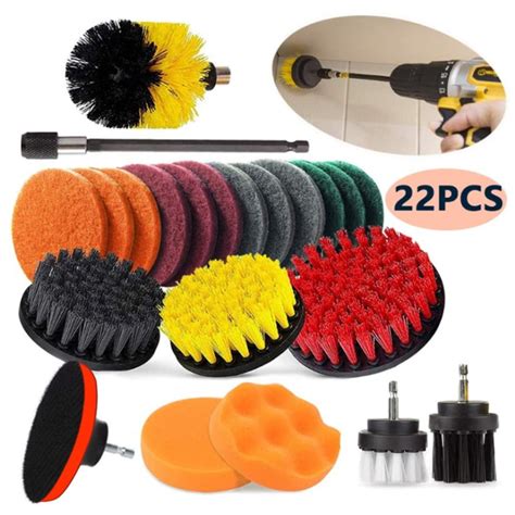 22 Pcs Drill Brush Power Scrubber Set for Tub, Tile, Grout & All ...