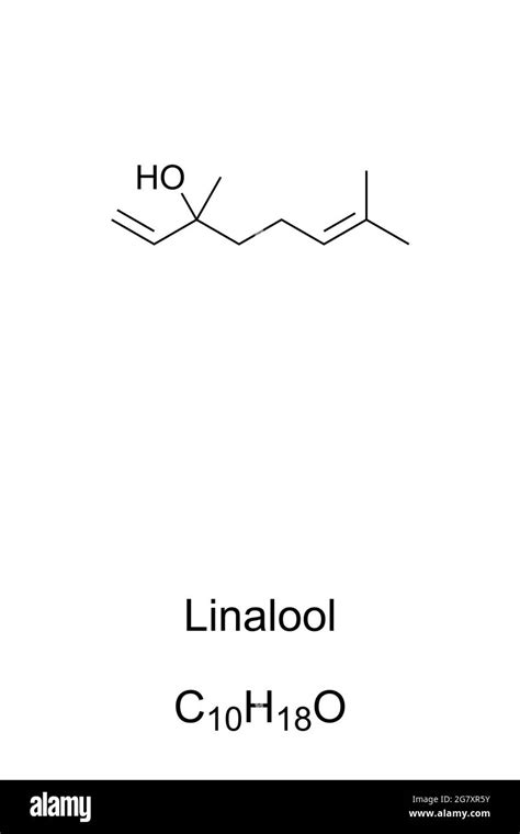 Linalool, chemical formula and skeletal structure. Organic compound ...