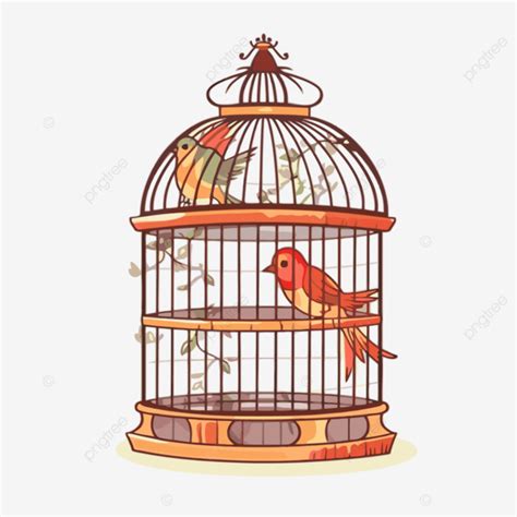 Birdcage Clipart Pair Of Colorful Birds In A Cage On A White Background ...