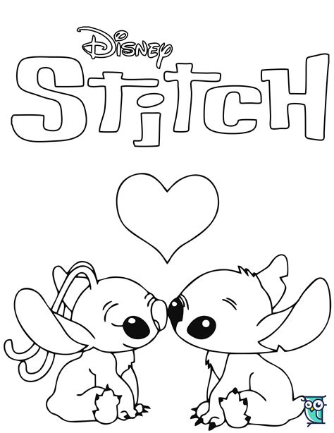 Romantic Stitch and Angel Coloring Pages