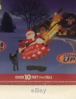 Gemmy Airblown Floating Inflatable Santa Sleigh Reindeer 10 Ft Tall New ...