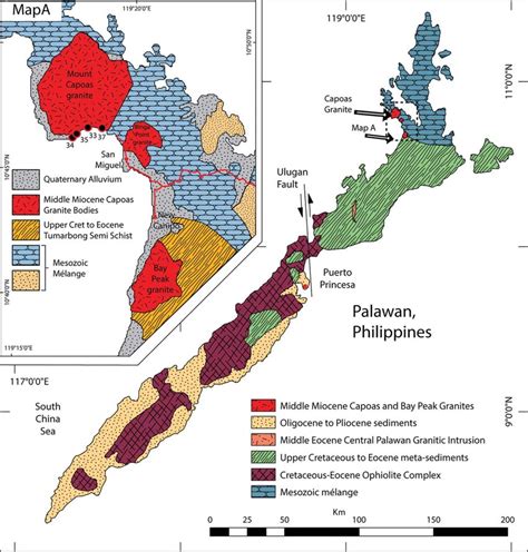 Map showing the geology of Palawan, and the location of samples ...