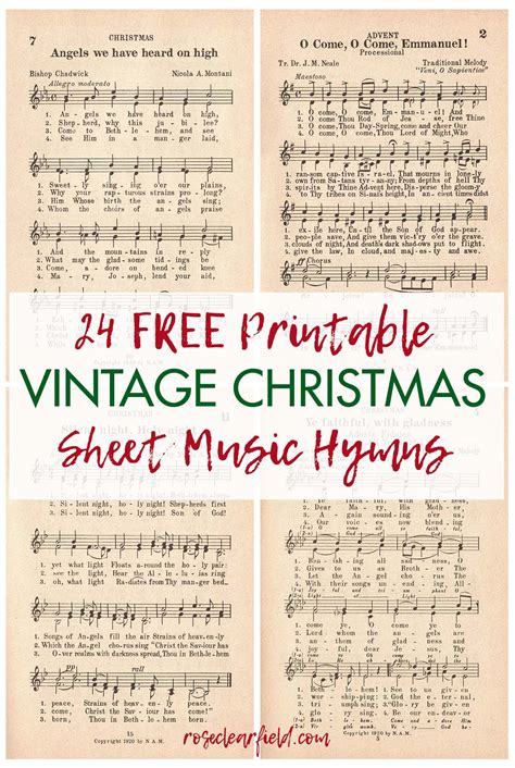 24 Printable Vintage Christmas Sheet Music Hymns • Rose Clearfield